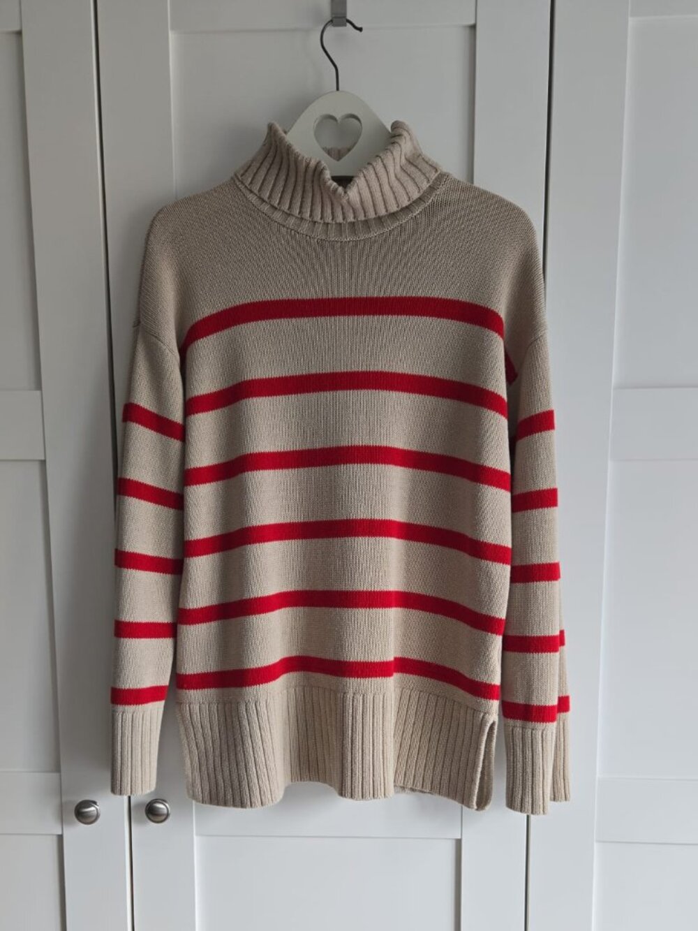 Old Navy 100% Cotton Striped Turtleneck Sweater Beige Red Size S PTP20
